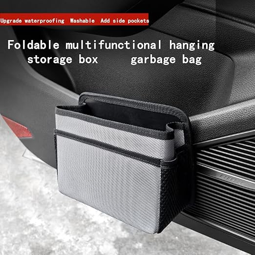 Car Trash Can, Foldable Multifunctional Hanging Storage Box Trash Can with a Roll of Garbage Bag, Multi Pocket Design Suitable for Car, Home and Office (red)