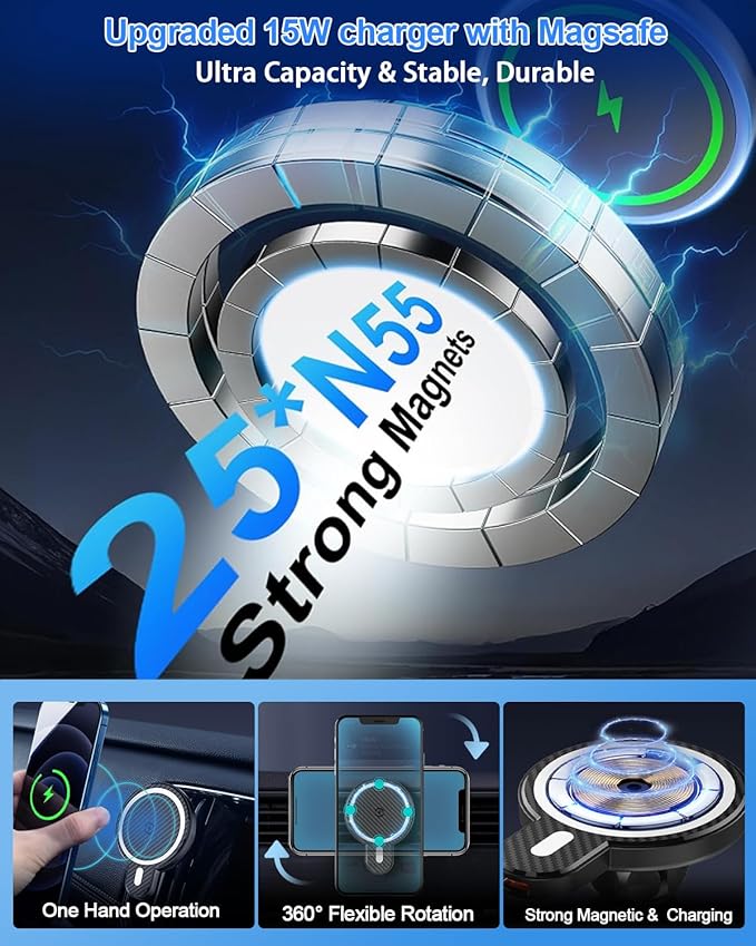 PZK Car Phone Holder for Toyota RAV4 2013-2015 2016 2017 2018 Accessories Custom Air Vent Phone Mount Magnetic 15W Fast Wireless Charger Hands Free 360° Rotation Cell Phone Automobile Cradles