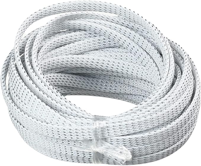 Aicosineg 32.81ft PET Flexible Braided Cable Sleeve 0.25inch Width Wire Loom Sleeving and Organizer Flexible Wire Mesh Sleeve Wrap Protector for TV Audio PC Cords from Pets Chewing Silver