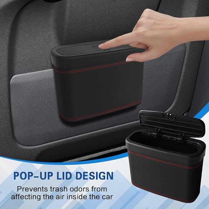 Car Trash Can with Lid, Car Trash Bin, Leakproof Vehicle Garbage Can with 30PCS Garbage Bags, Waterproof Auto Hanging Dustbin Storage Bag Container Accessories Fit SUV Office Home (Black-1PCS)