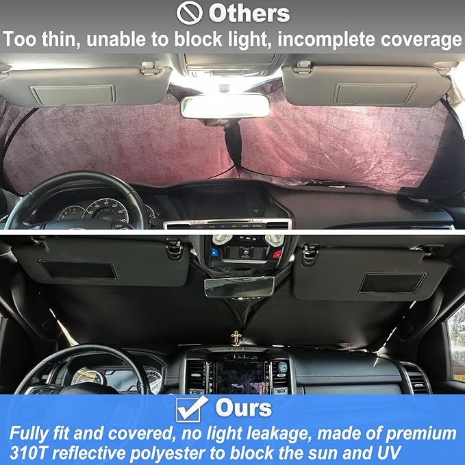 Premium Windshield Sun Shade for 2019-2025 2026 Dodge RAM 1500, Reflective 310T Material Front Window Sun Visor Blocks UV Rays Foldable Sunshade
