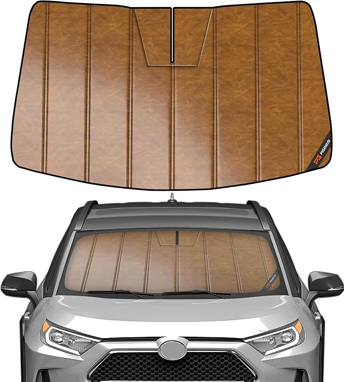 Pigenius Windshield Sun Shade for Toyota RAV4 2019-2025, RAV4 Prime 2021-2024 Custom Fit Front Window Sunshade - Leather