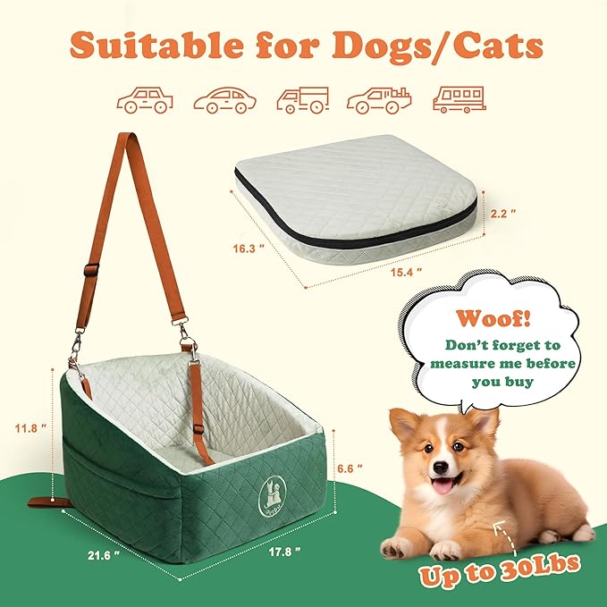 Dog Car Seat for Small & Medium Dogs - Crash-Protective, Non-Slip, Protects Car Interior, Detachable & Washable