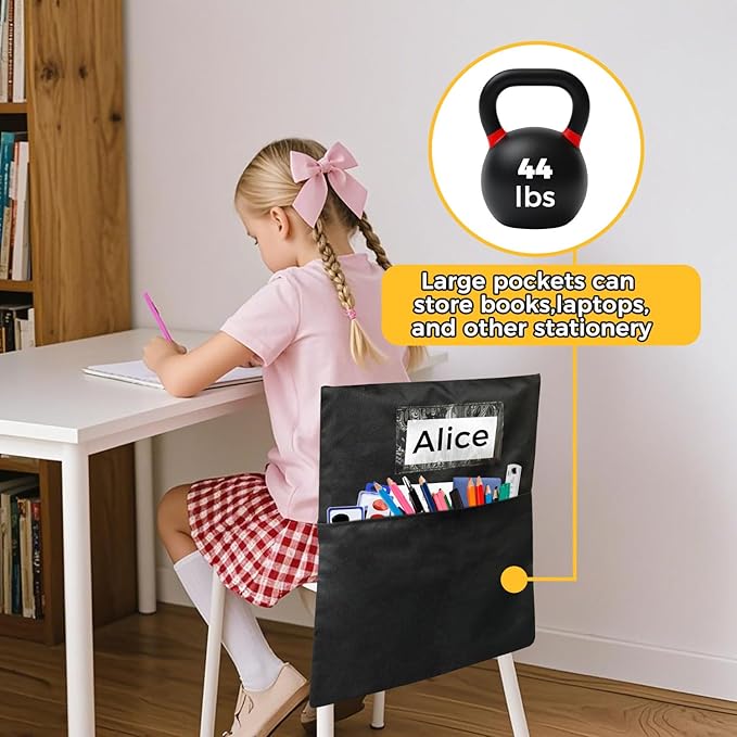 12 Pack Chair Pockets for Classrooms - Seat Sacks Organizer for K-2 Students, Durable Fabric Storage Pockets for School Supplies & Books