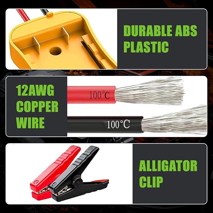 Adapter 20v with 6ft Jumper Cable Clamps Portable car Jump Starter for dewalt Jumper Power wheelscharger for dewalt Power Wheels Adapter