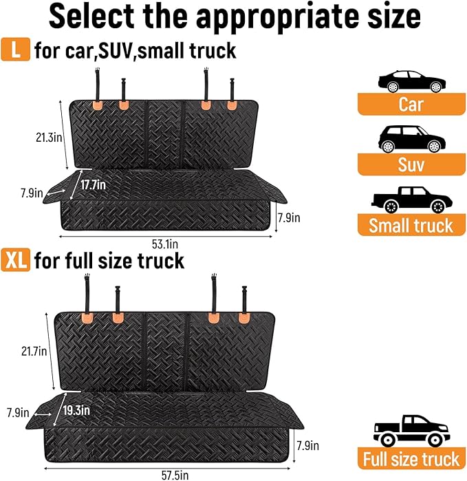 YJGF Dog Car Seat Cover for Back Seat,Back Seat Pet Cover for Dogs,Waterproof Scratchproof Rear Bench Seat Cover Protector (Black, L)