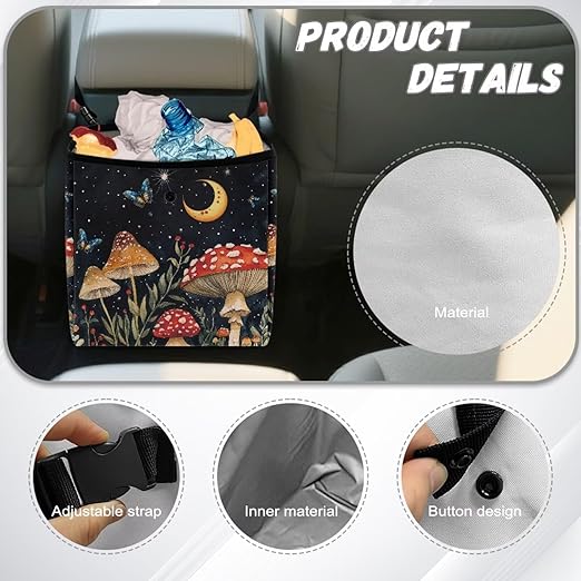 Butterfly Mushroom Car Trash Can Leak Proof Auto Trash Bag Hanging Vehicle Garbage Can Starry Night Moon Multipurpose Storage Container for Back Seat Car Accessories