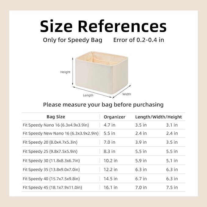 DGAZ Silk Purse Organizer Insert Fits LV Speedy 16/20/25/30/35/45 bags，Silky Smooth Bag Organizer，Luxury Handbag & Tote Shaper（Craie，SP45）