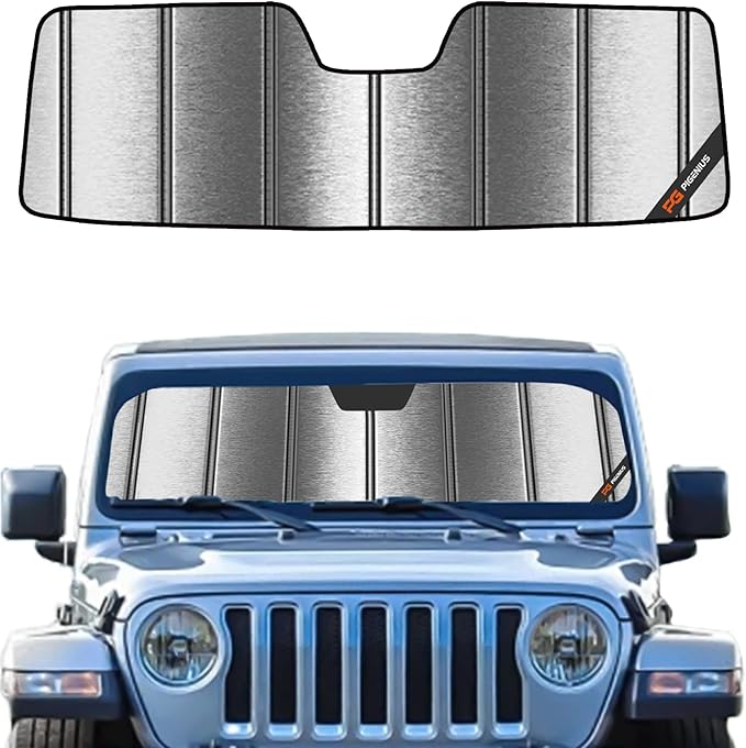 Pigenius Windshield Sun Shade for Jeep Wrangler 2011-2017, Wrangler JK 2018 Window Sunshade - Metallic