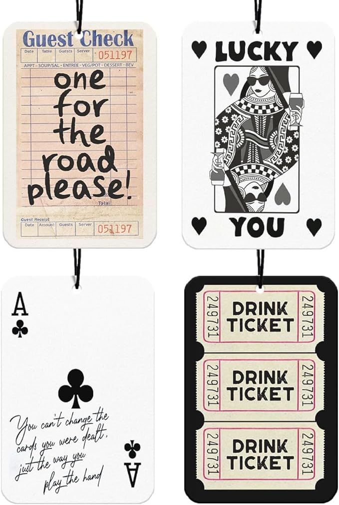 Vintage Cute Lucky Car Air Freshener, Trendy Retro Cherry Car Accessories Hanging 4Pcs, Lucky You Funky Drink Car Mirror Decor Black Girly New Car Scents, Retro Preppy Gifts for Women Girls(Vanilla)