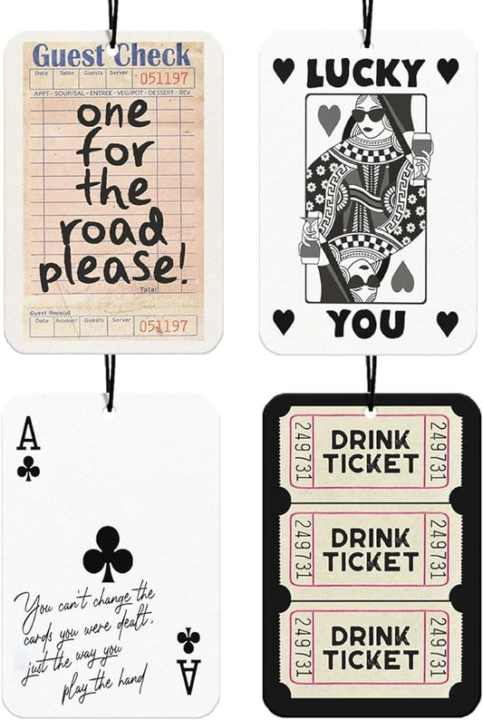 Vintage Cute Lucky Car Air Freshener, Trendy Retro Cherry Car Accessories Hanging 4Pcs, Lucky You Funky Drink Car Mirror Decor Black Girly New Car Scents, Retro Preppy Gifts for Women Girls(Vanilla)