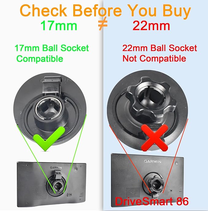 VAUBORTTI GPS Dashboard Beanbag Mount, 1" Ball Double Socket Aluminum Arm with 25mm to 17mm Adapter, Fits Garmin Drive, DriveSmart, Nuvi, Dezl GPS with 17mm Socket, Portable Non-Slip Friction Base