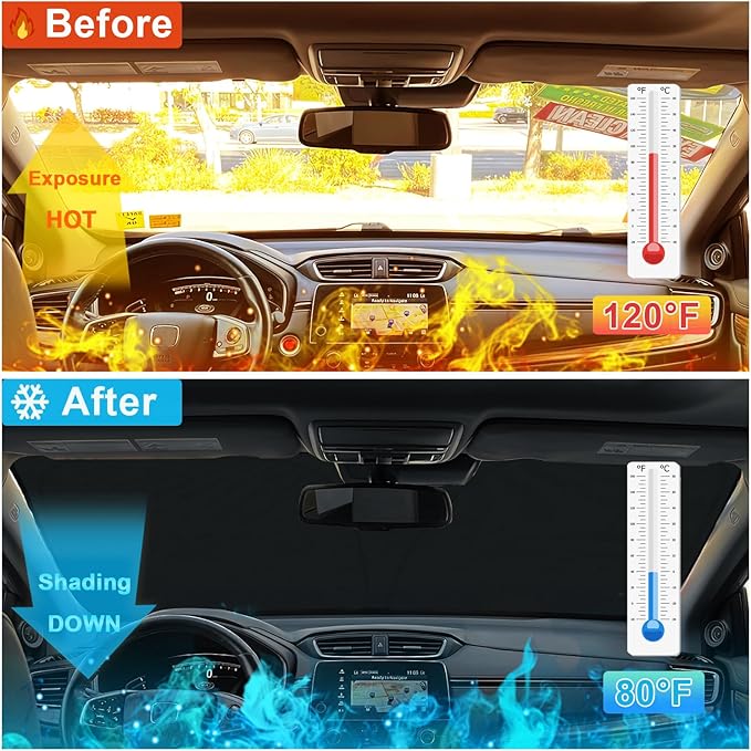 Car Windshield Sun Shade for Honda CR-V 2017-2022, Premium 310T Reflective Polyester UV Blocker, Lightweight Foldable Sun Visor with Storage Pouch
