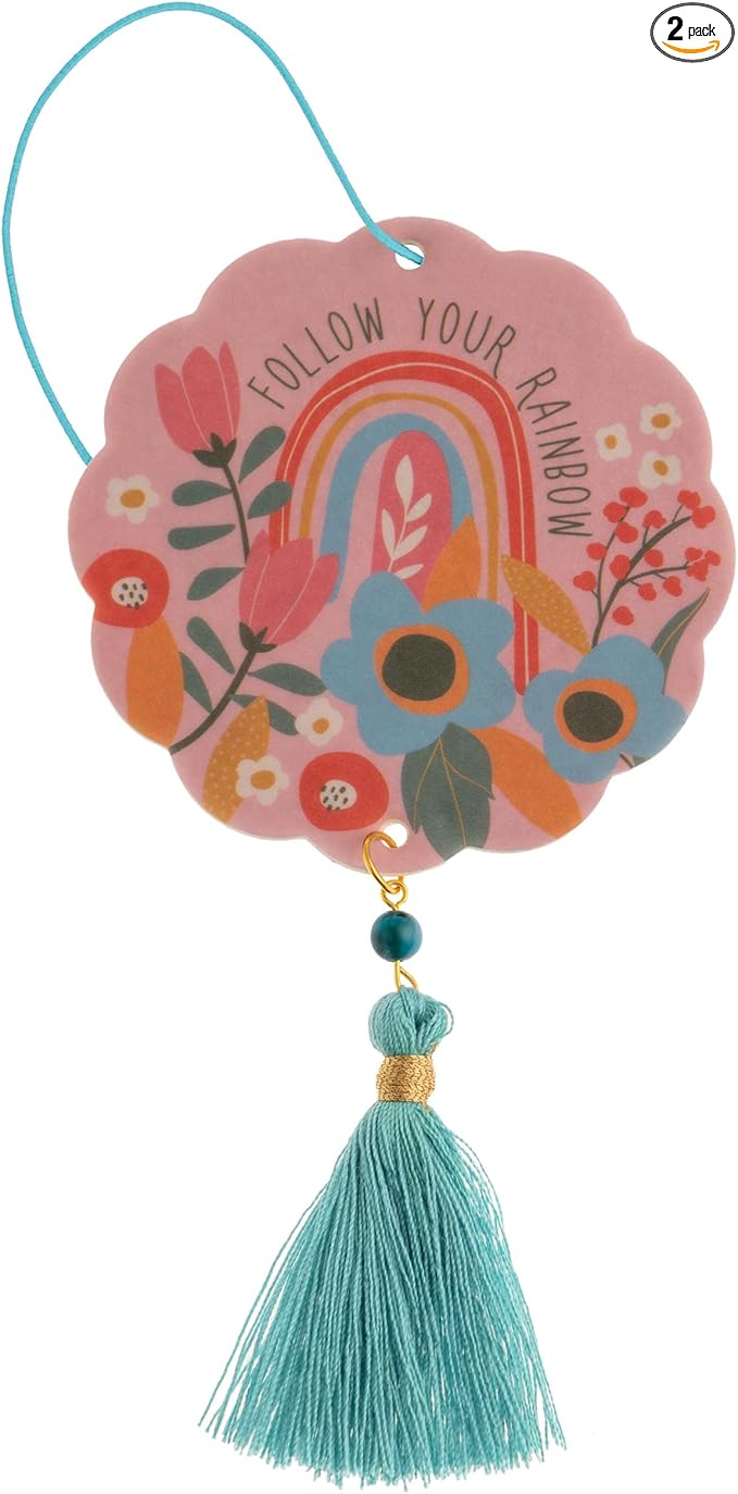 Karma, Essential Oil Air Freshener for Cars Set of 2, Home & Office - Colorful Decorative Hanging Air Freshener with Tassel, Follow Your Rainbow Mango Scented