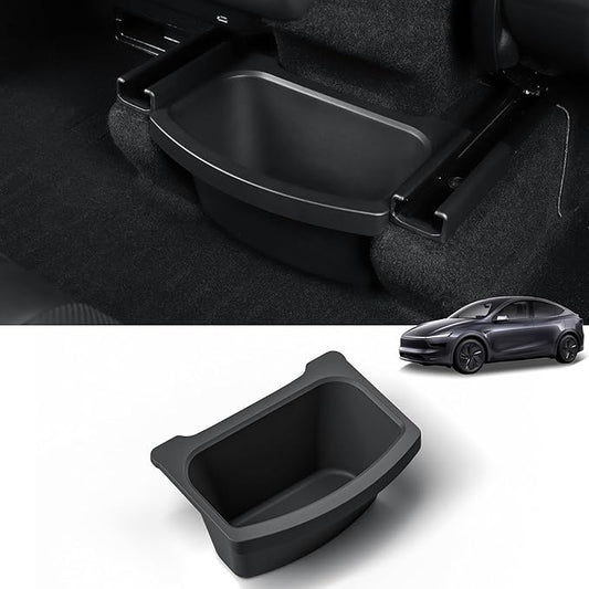LUCKEASY Rear Center Console Floor Storage Box For Tesla Model Y Juniper 2025 2026 Storage Organizer 2nd Row Center Console Rubbish Bin Can TPE For Model Y Accessories Black