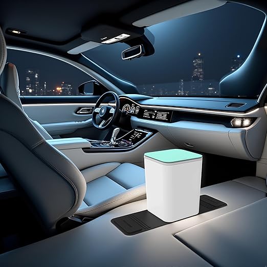 Mini Car Trash Can with Press Lid, Leakproof One-Piece Design, ABS Plastic Garbage Bin with Stainless Steel Spring for Auto Interior (White)