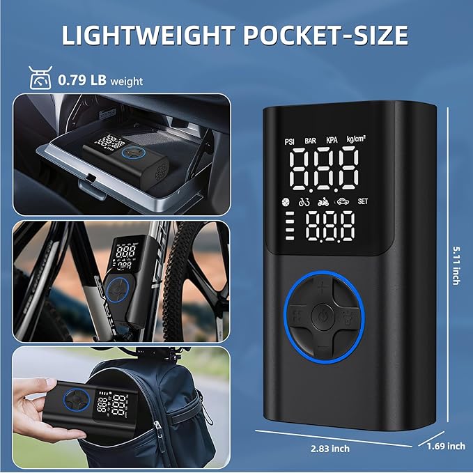 AIRSURE Tire Inflator Portable Air Compressor, 150PSI Fast Inflation Bike Pump with Gauge & USB Charging Output, Air Pump for Car, Bicycles, Motorcycles, Scooters & Balls