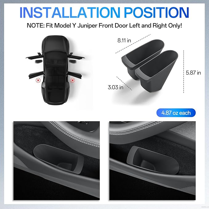 2 PCS Car Front Door Trash Can for Tesla New Model Y Juniper 2025 2026 Side Door Portable Small Garbage Storage Bin Waterproof ABS Front Seat Garbage Can Bin for Refresh Model Y Accessories