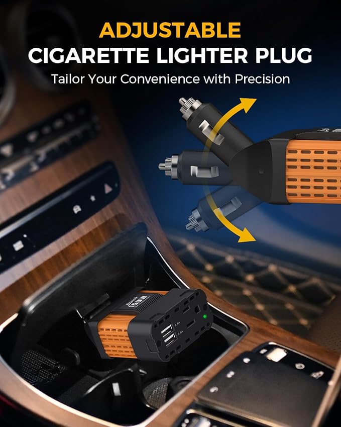 Ampeak 150W Car Power Inverter 12V DC to 120V AC Converter Plug in Adapter with 4.8A Dual USB Ports AC Outlet 11 Safe Protections Cigarette Lighter Adapter Car Laptop Phone Charger for Vehicles