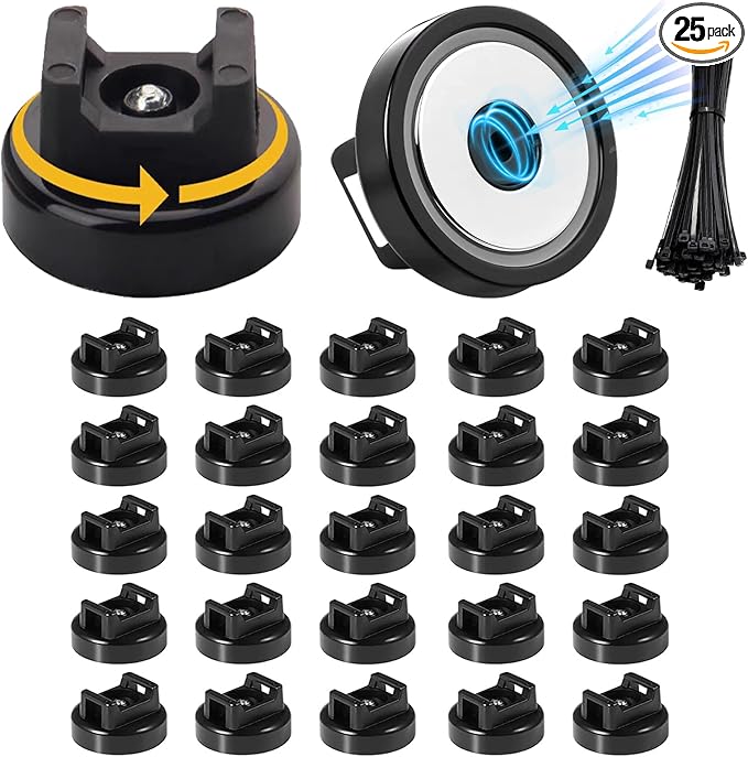 zbab1 Magnetic Zip Tie Mount Base, 35LBS Strong Magnetic Wire Holder & Cable Clips,Magnetic cable management for cars, offices, homes, and boats Diameter 25mm, 25 Pcs