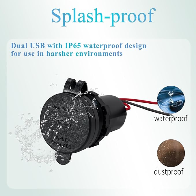 60W PD QC3.0 Fast Charging 12V Socket with Digital Voltage Display Waterproof Power Outlet for Car RV Boat Off-Road