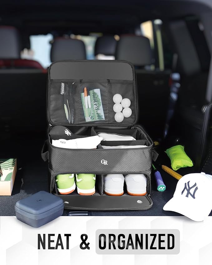 Fathers Day Dad Gifts for Men，Odor-Absorbing 2-Layer Large Golf Trunk Organizer with Activated Carbon Fabric - Water-Resistant Golf Shoe Bag for Shoes Balls Tees Clothes Gloves Golf Accessories