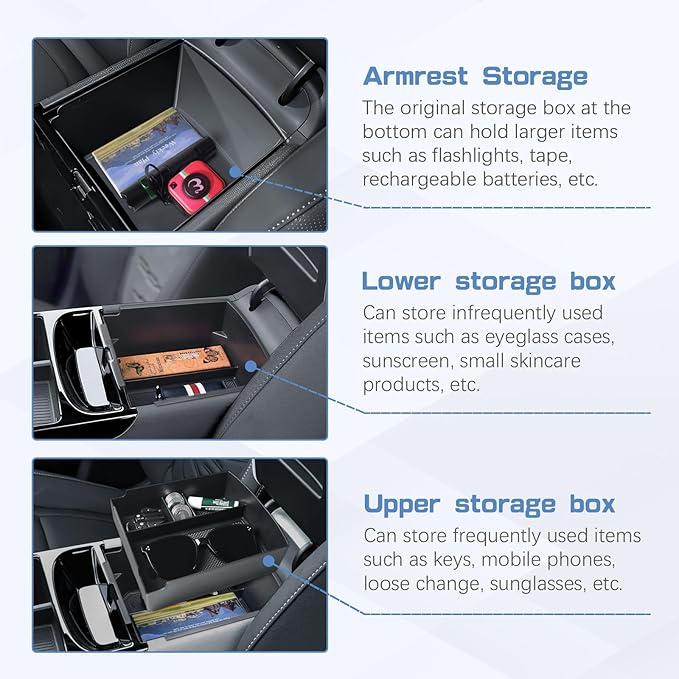 EDBETOS Double-Layer Center Console Organizer for 2025 2026 Hyundai Tucson Including (Gas:Limited), (Hybrid: Blue/SEL Convenience/N Line) and (Plug-in Hybrid: Limited/SEL), Fits Electronic Shift Only