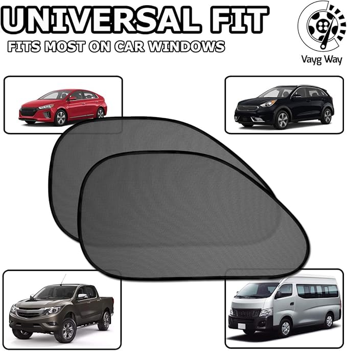 VaygWay Baby Window Sun Shade- Car Accessories Side Sun Visor- Kids Pets Seat 2 Pk- Sun Glare UV Rays Protection