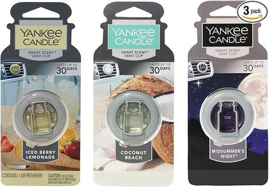 YANKEE CANDLE Car Air Freshener Vent Clip, Night Rider Scents, Smart Scent Odor Eliminator for Vehicles, Compact Clip-On Design with 30-Day Consistent Fragrance, (Variety Pack)