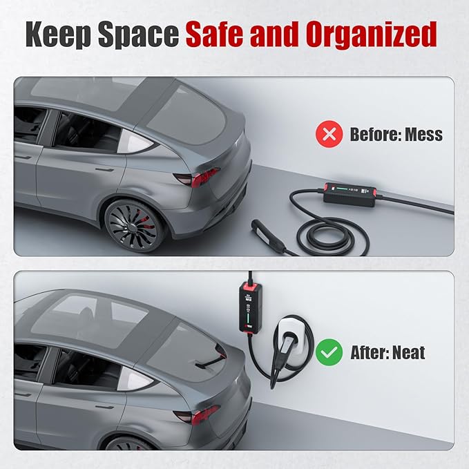 Tesla Charger Holder, Car Tesla Charging Cable Organizer | Nozzle-Holster Dock| Wall Mount| Screws| NACS| White| Electric Vehicle Holder & Wallbox Accessories for Tesla Owners