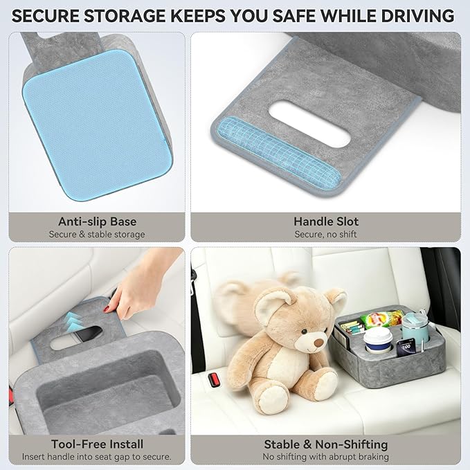 Car Cup Holder Pillow, Backseat Car & Bench Seat Cup Holder for iPad, Switch, Controllers, Remotes, Glasses, Drink Holder for Car, Couch, Bed, Desk, Camping, Automotive Cup Holders, Sofa Caddy, Gray