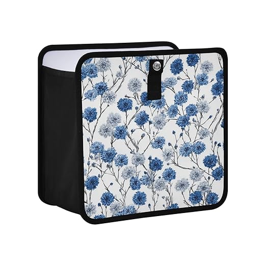 Car Trash Can Organizer Bin with Adjustable Strap for Back Front Seat Console Waterproof Leakproof Collapsible Portable 8.66 Inch Chinese Blue White Cornflower