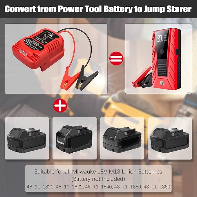 Car Jumper Starters Adapter for Milwaukee for M18 Battery, 11AWG Cable Convert to Jumper Starter Automotive Booster, Jump kit Cable for Car Batteries (NO Battery)