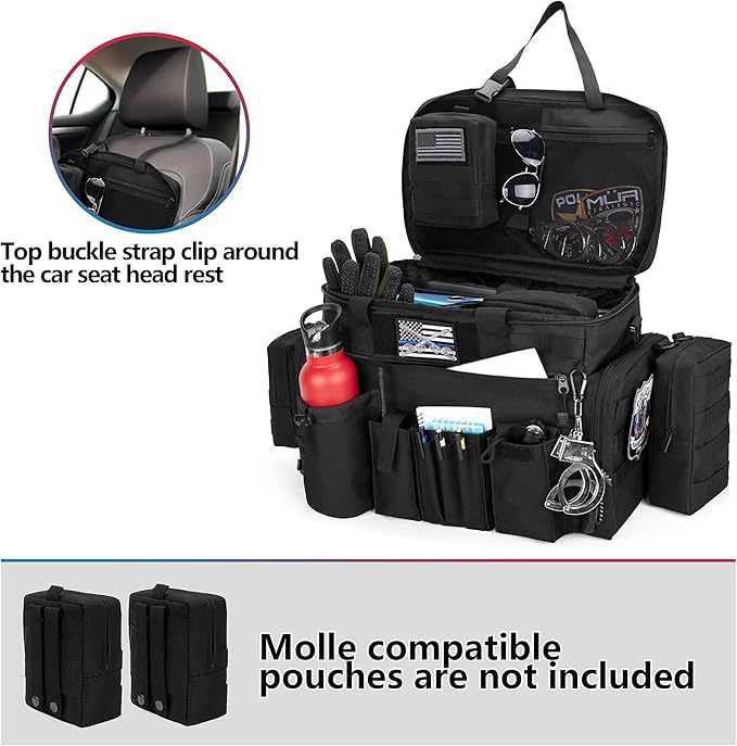Trunab Patrol Bag, Police Duty Bag, Car Front Seat Organizer with 15.6” Tablet and Laptop Storage for Law Enforcement, Police Patrol, MOLLE Compatible