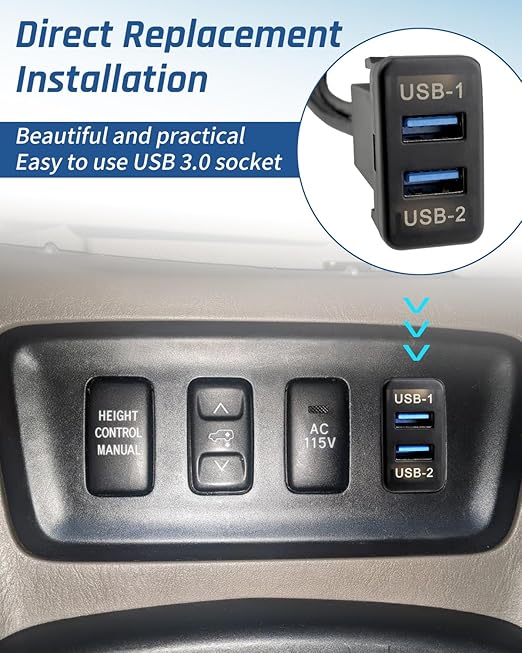 Dual USB 3.0 Car Dash Flush Mount Extension Cable, Length 3.3FT (1M) Fit for Toyota, Size 1.6”x0.9”x2.3” (Type B)