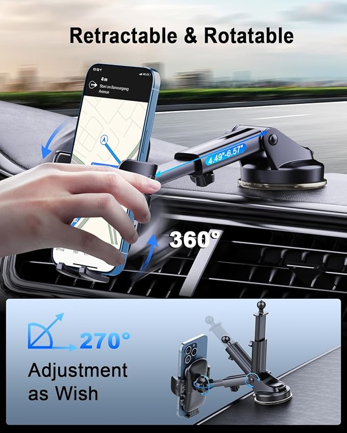 [2026 NEW] Car Phone Holder [Upgraded Strongest Suction & Clip] Cell Phone Mount for Dashboard Windshield Vent,Mobile Stand Base Truck Cradle for iPhone 17 Pro Max 16 15 14 13 12 X Samsung S25 Android