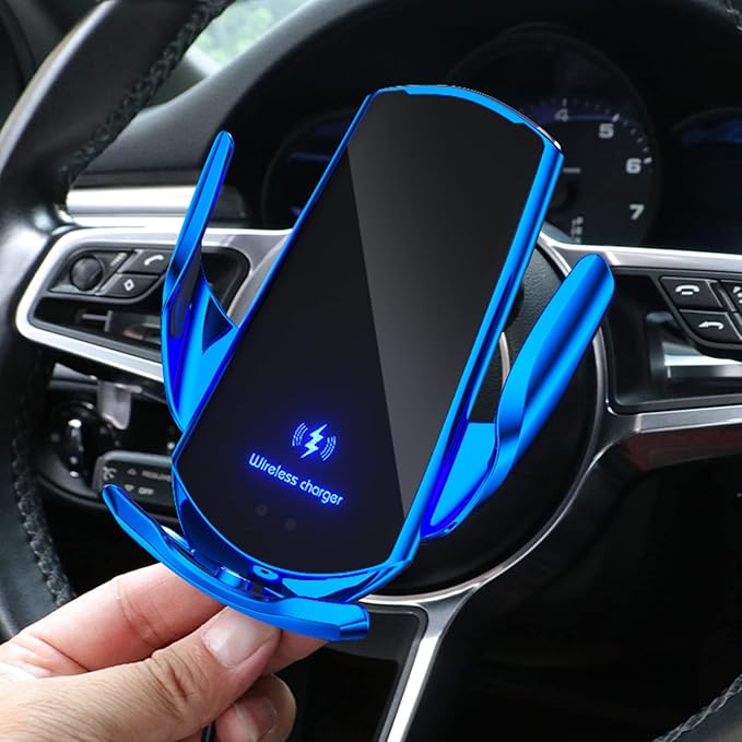 Wireless Car Charger Automotive Electric Induction 15W Wireless Charger Car Vent Mount Bracket Fast Charging Auto-Clamping Car Phone Holder Mount Air Vent Phone Holder (Blue)