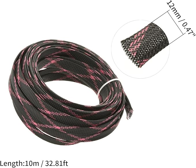 Aicosineg 32.8ft PET Flexible Braided Cable Sleeve 0.44inch Width Wire Loom Sleeving and Organizer Flexible Wire Mesh Sleeve Wrap Protector for TV Audio PC Cords from Pets Chewing Black and Pink