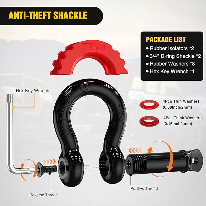 Nilight Offroad Recovery Kit 3" x 8' Tow Strap with Winch Snatch Block Pulley and 2Pcs 3/4" Anti-Theft D-Ring Shackles Storage Bag Heavy Duty Tow Rope for Car Truck SUV ATV (MBS 31500LBS)