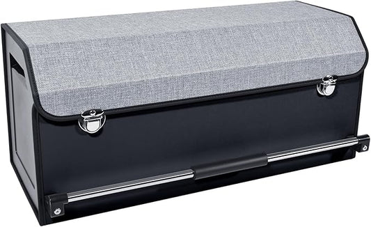 XCF SUV Trunk Organizer, Collapsible Car Trunk Organizer with Lid and Sturdy Handle Car Trunk Leather Storage Box SVU Cargo Storage (Grey, 27.1 x 11.4 x 12.2in)