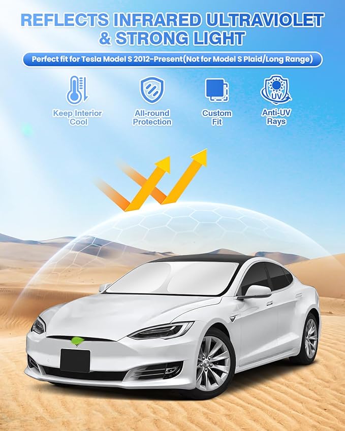 Canvcle Sunshades for Tesla Model S 2012-2025 2026 (Not for Model S Plaid/Long Range) Windshield Sun Shade Side Rear Window Shade Cover Sun Visor Shield Privacy Protection Keep Vehicle Cool Black 8PCS