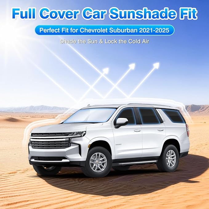 T TGBROS Windshield Sun Shade for Chevrolet Suburban 2021-2025(GMC Yukon) Car Window Shades Thicken UV Block and Blackout Privacy Foldable Sunshades 8PCS Accessories Keep Cool Sun Visor Covers