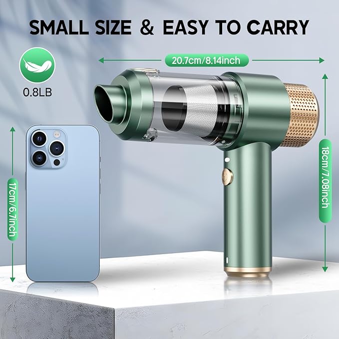 JONYJ Handheld Car Vacuum Cleaner, 16000PA Hand Held Vacuum Portable Cordless, 2 in 1 Air Duster and Vacuum Cleaner with LED Light, Multi-Nozzles, 120W High Power Mini Vacuum for Home, Pet, Office