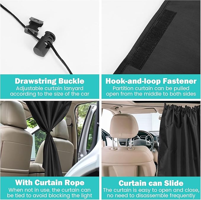 VANPET 5 Pcs Car Curtains, 99% Light Blocking Fabric Rear Seat & Side Windows Divider Curtain Baby Shades, Wide Sedan SUV Sunshade Screen Covers for Travel Camping (Extra Large Car Curtains 5 Pcs)