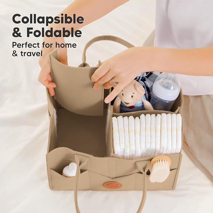 KeaBabies Baby Diaper Caddy Organizer with Handle - Portable Baby Car Organizers and Storage for Nursery, Changing Table, Large Shower Gift Basket for New Mom Gifts & Boy Girl Registry (Taupe)