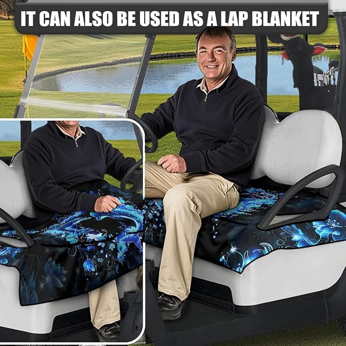 Universal Golf Cart Seat Cover with 4 Pockets Soft Golf Cart Seat Towel Blanket Fits 2-Seat Golf Carts