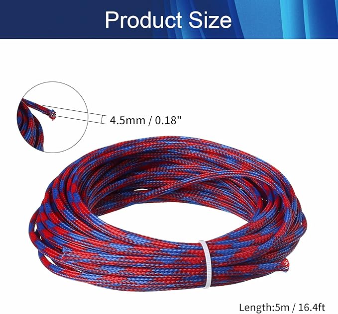 Aicosineg Cable Sleeve Braided Sleeving PET Wire Loom Tubing Cable 32.81ft-1/6inches Wrap Protector for HiFi Audio and Video Headphone Cable Protect Wires from Chewing of Pets Blue and Red