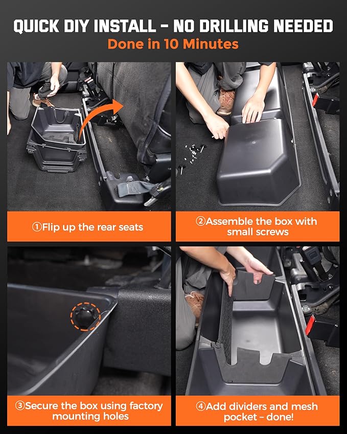 DiffCar® Truck Underseat Storage for Ford F150: 2015-2026 SuperCrew/Crew Cab, Rear Under Seat Organizer Tool Box Car Accessories for Ford F-150 F250 F350 F450 F550 Super Duty(w/Detach Bin & Mesh Net)