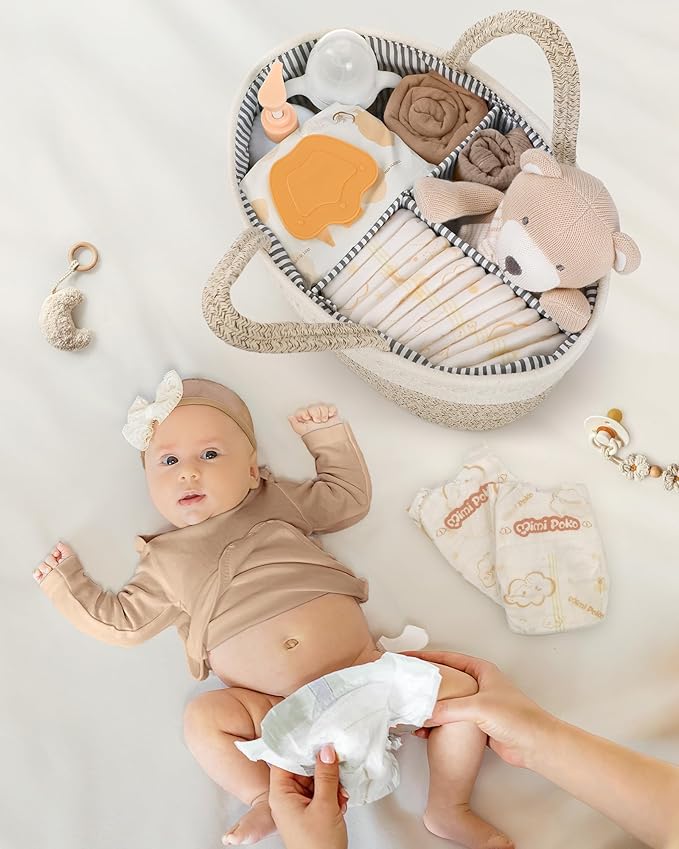 Maliton Diaper Caddy Organizer for Baby, Cotton Rope Baby Gift Basket, Portable Diaper Organizer for changing table, Nursery Storage Organizer, Shower Gifts for Newborn,baby essentials