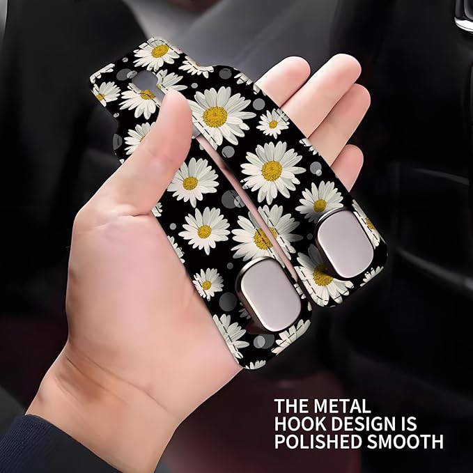 Car Seat Headrest Hook, Universal Leather Cute Hanger Holder Hook, Storage Organizer Interior Accessories for Purse Bags Handbag Cute Daisys